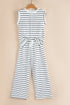 Striped Padded Shoulder Muscle Tee And Wide Leg Pants Lounge Set